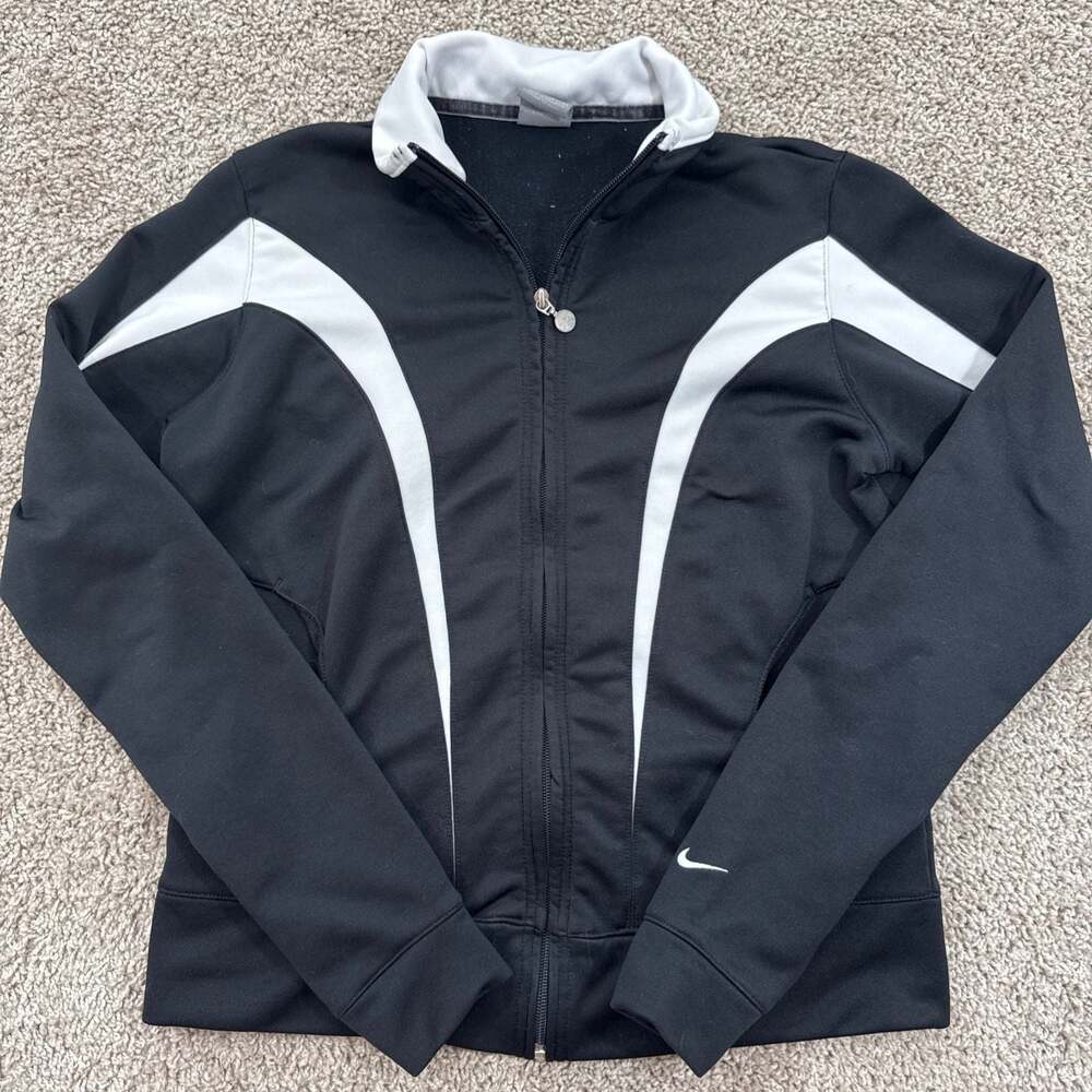 Nike FitDry Full Zip Jacket Womens Black Gray Athletic Running Training EUC